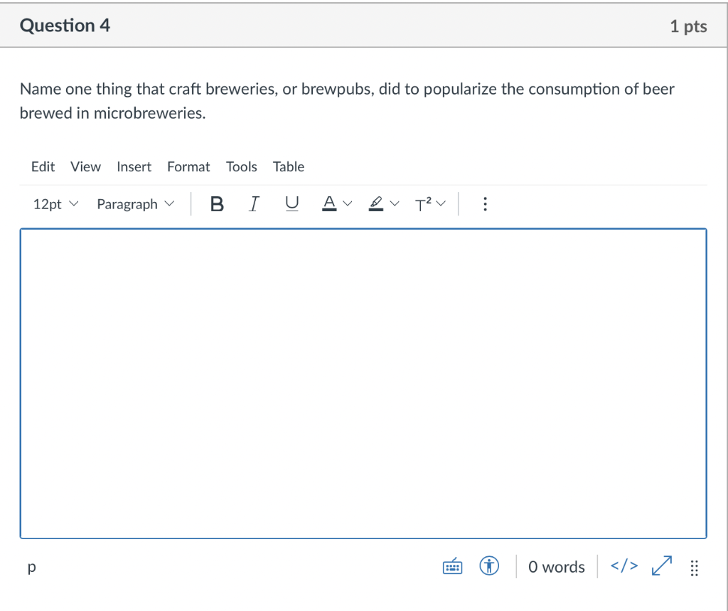 Question 4 1 pts Name one thing that craft