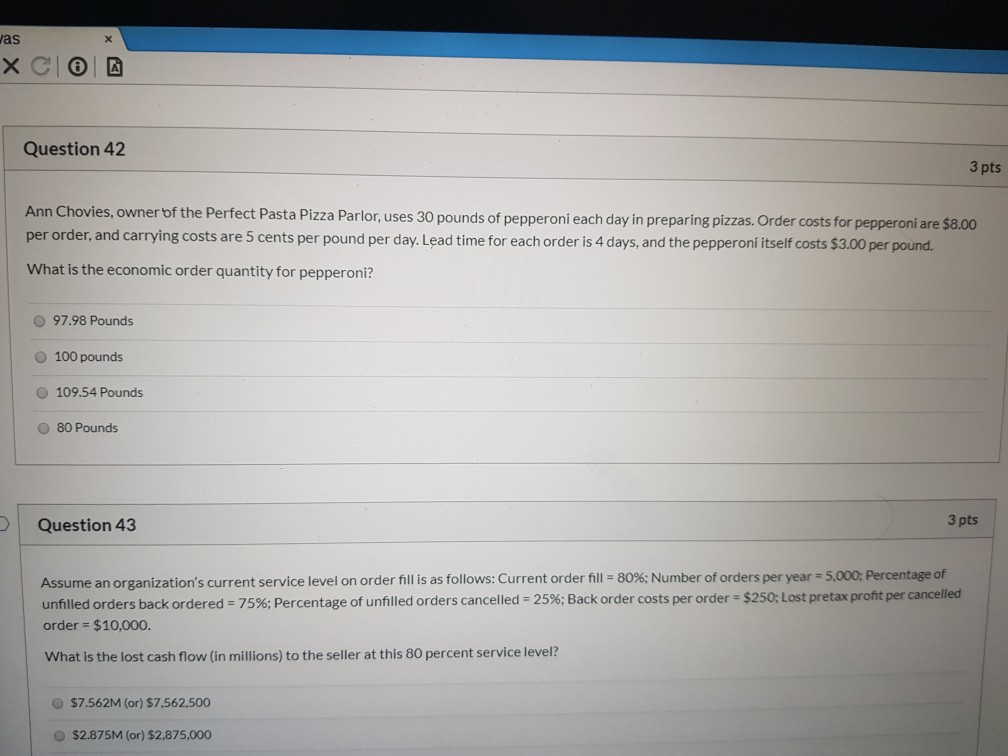 was X CIO Question 42 3 pts Ann Chovies, owner of