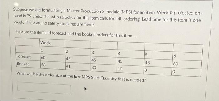 Suppose we are formulating a Master Production