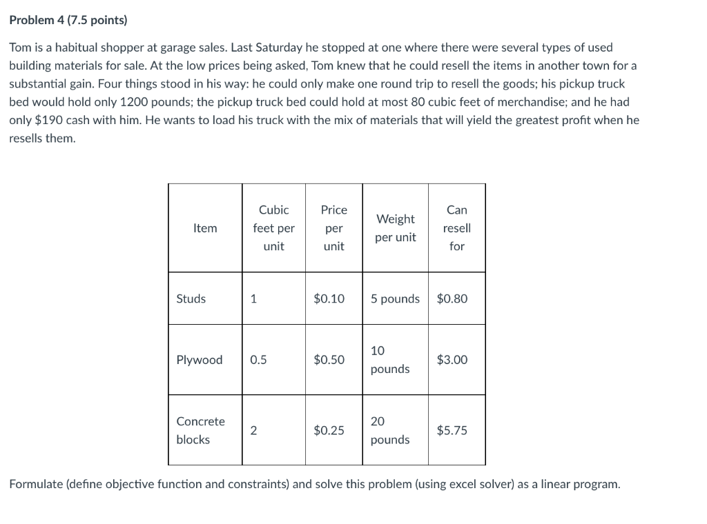 Problem 4 (7.5 points) Tom is a habitual shopper
