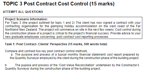 TOPIC 3 Post Contract Cost Control (15 marks)