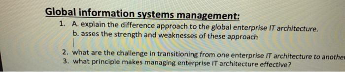 Global information systems management: 1. A.