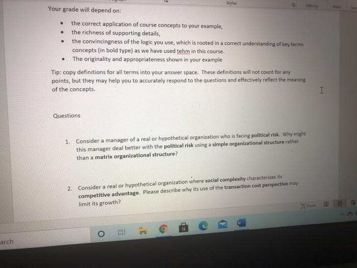 om . . Styles Your grade will depend on: the