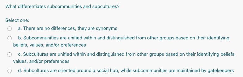 What differentiates subcommunities and