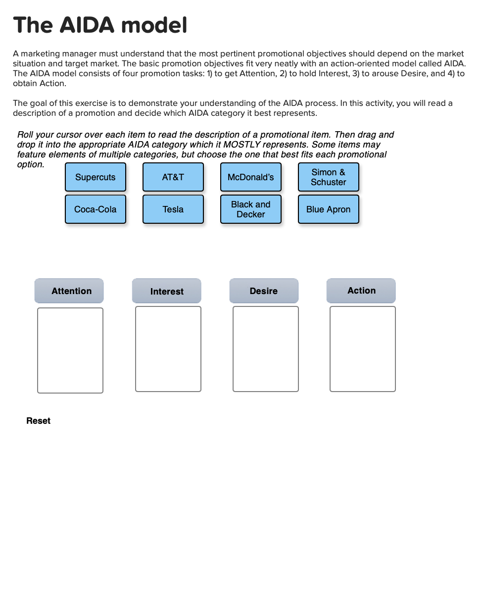 I would like help with this please The AIDA model