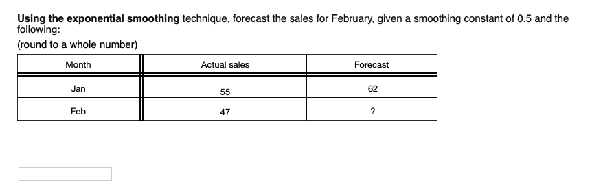 Using the exponential smoothing technique,