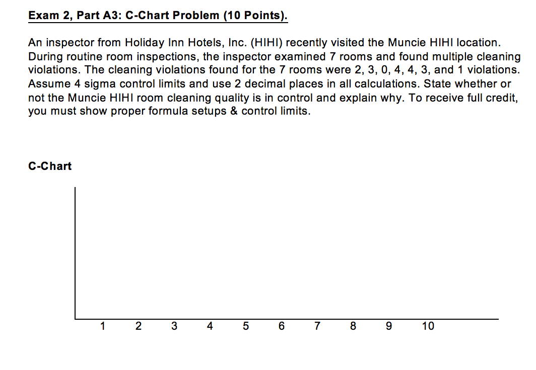 Exam 2, Part A3: C-Chart Problem (10 Points). An