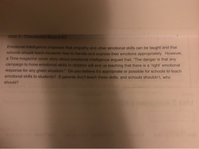 Unit 3 - Discussion Board #2 Emotional