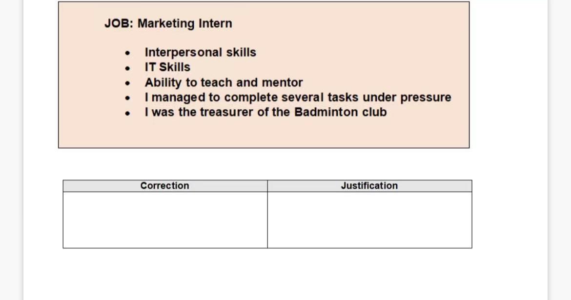 Situation A person is writing his skill section