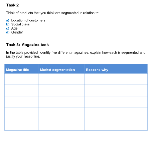 Read from the attachment Task 2 Think of products