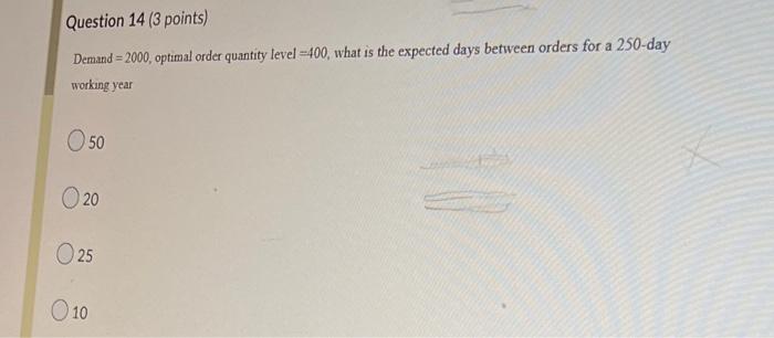 Demand =2000, optimal order quantity level =400,