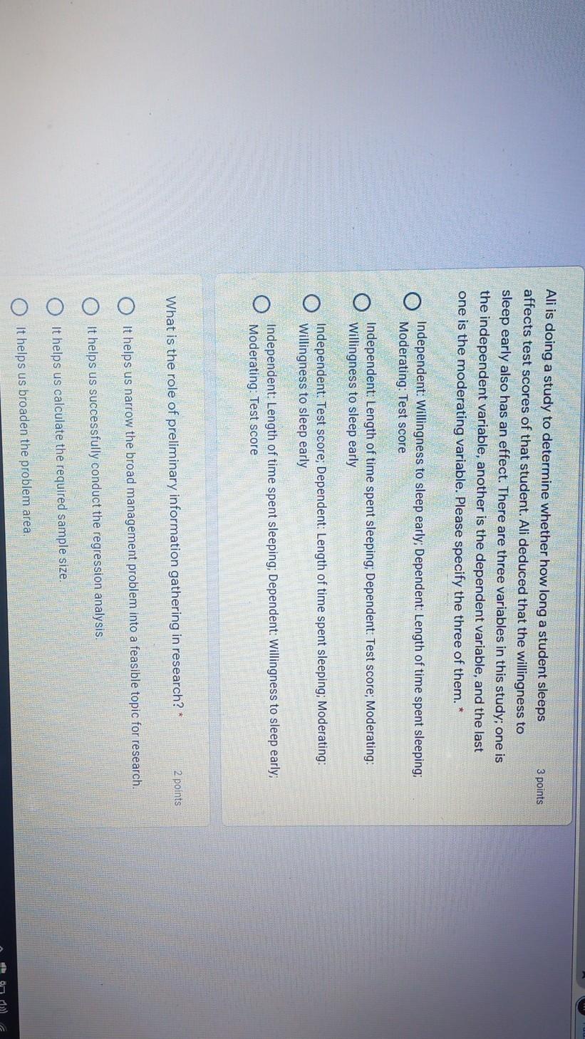 3 points Ali is doing a study to determine