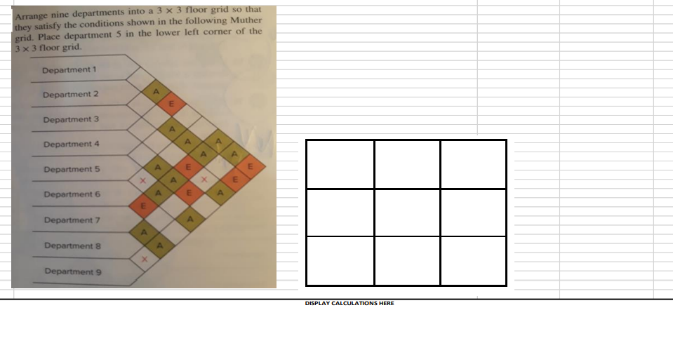 Arrange nine departments into a 3 x 3 floor grid