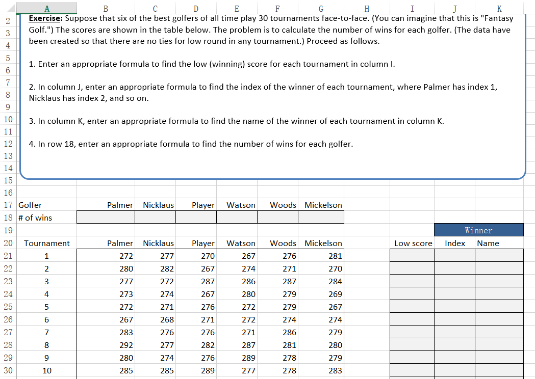 2 3 4 A B D E F H J K Exercise: Suppose that six