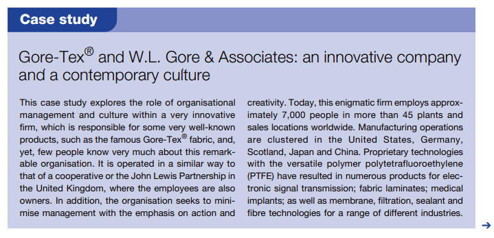 Case study Gore-Tex and W.L. Gore & Associates,