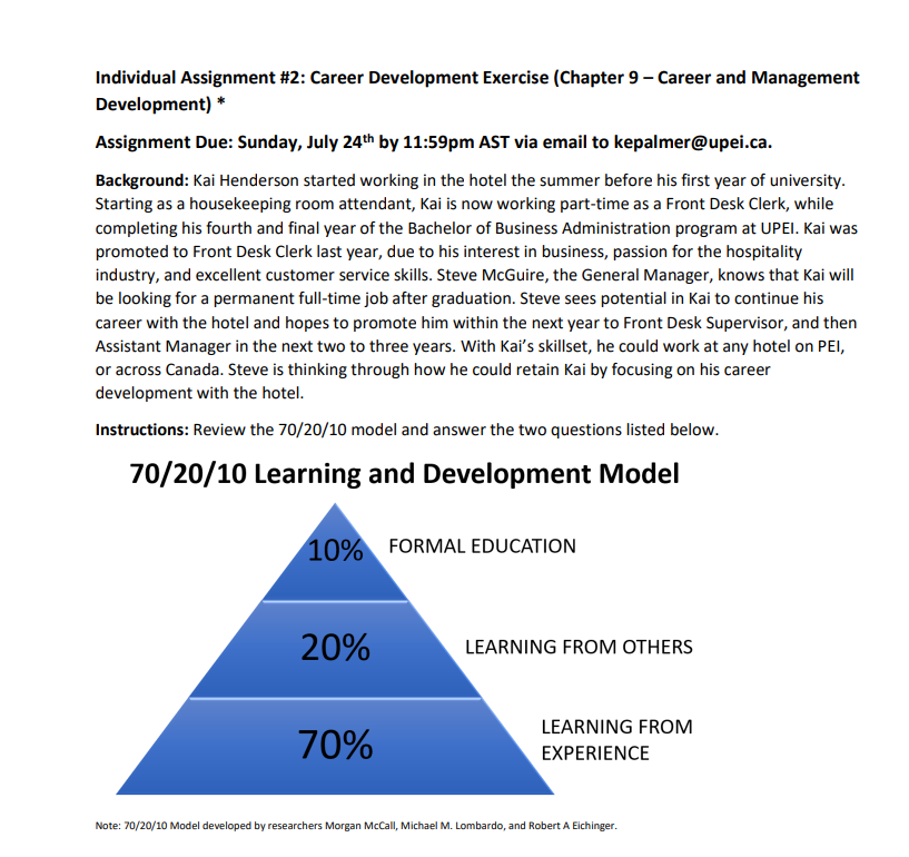 2) Using the 70/20/10 model as a guide, create a