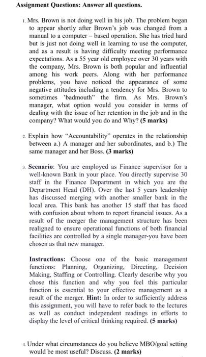 Assignment Questions: Answer all questions. 1.