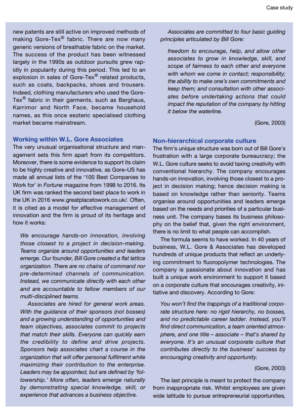 Case study Gore-Tex and W.L. Gore & Associates,