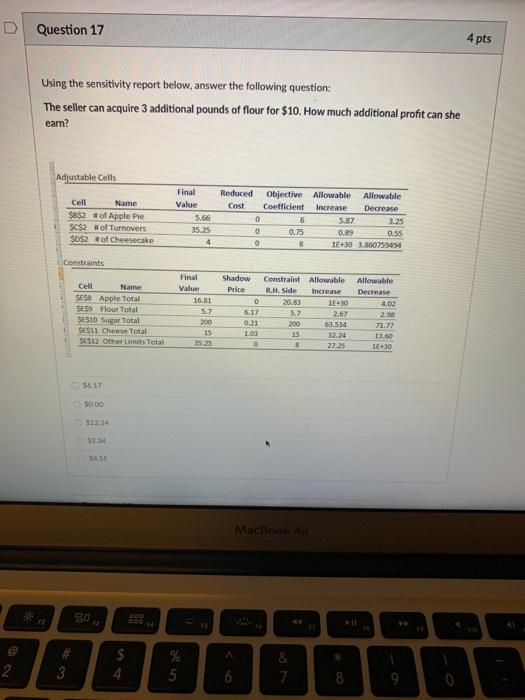 Question 17 4 pts Using the sensitivity report