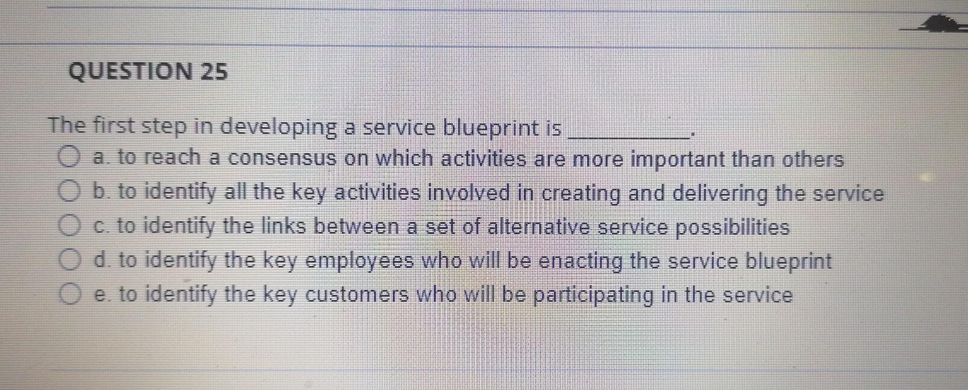 QUESTION 25 The first step in developing a