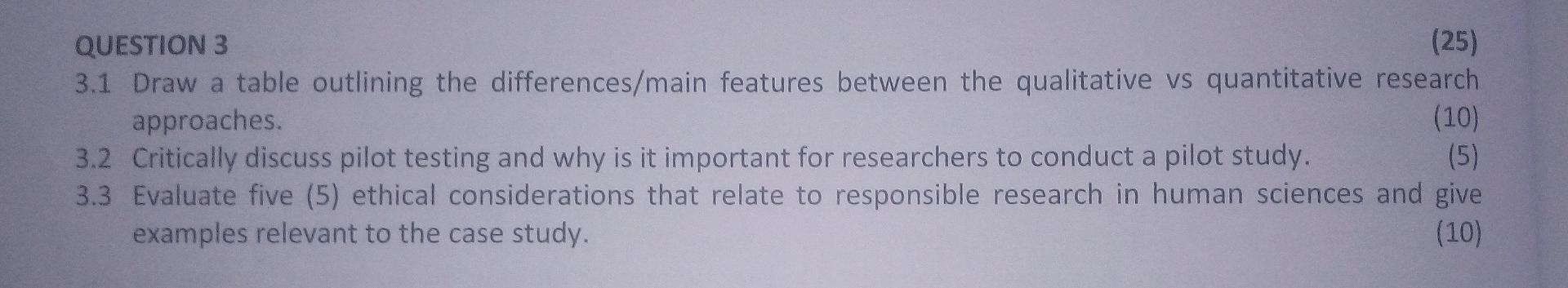 QUESTION 3 (25) 3.1 Draw a table outlining the