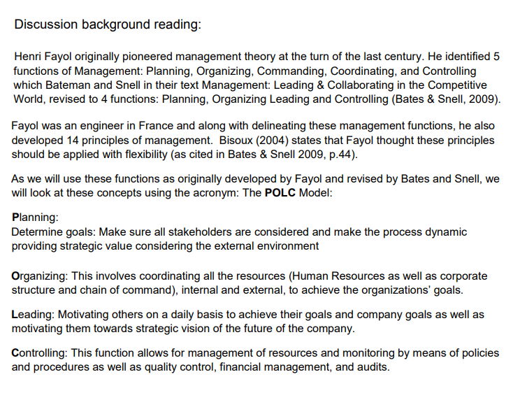 Topic: The POLC Model Applied In this discussion,