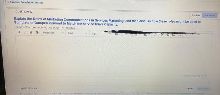 Question Completion Status QUESTION 42 5 points