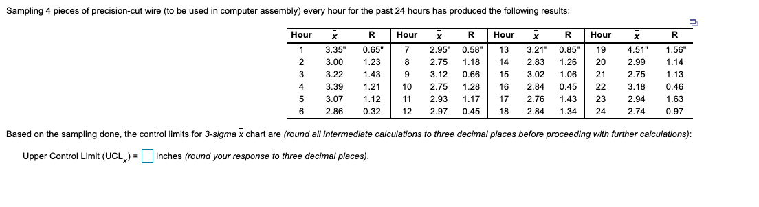 Also find LCL-x, UCL-R, and LCL-R Sampling 4