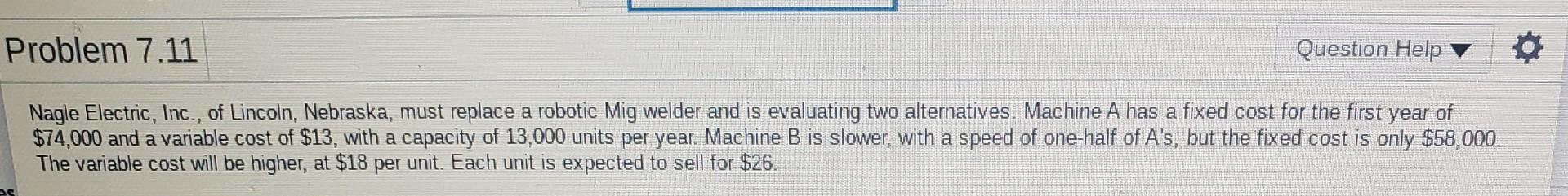 Problem 7.11 Question Help v Nagle Electric,