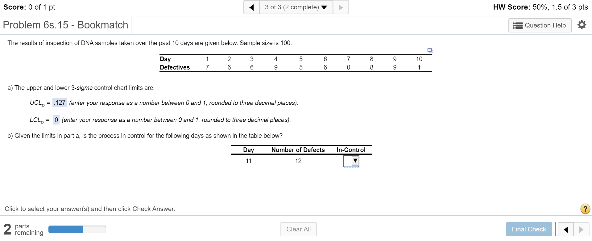 In-control: yes or no? Demonstrate and explain