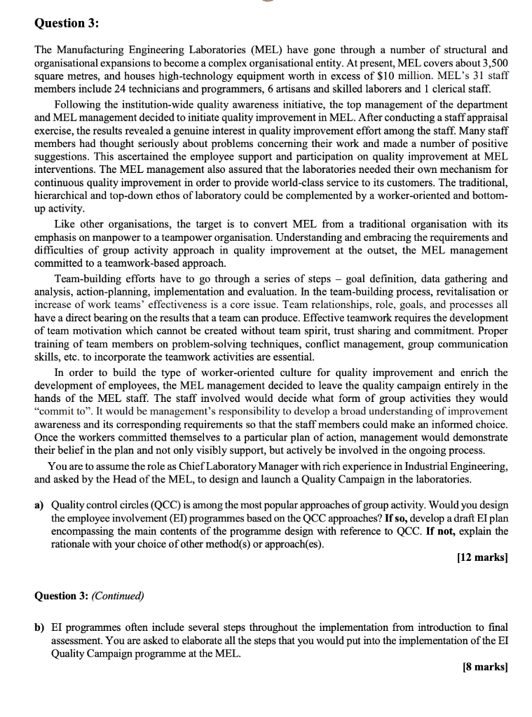 Question 3: The Manufacturing Engineering