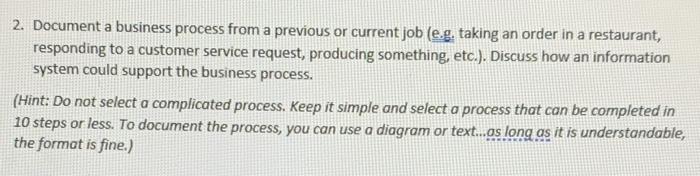 (Approx 250-300 words) 2. Document a business