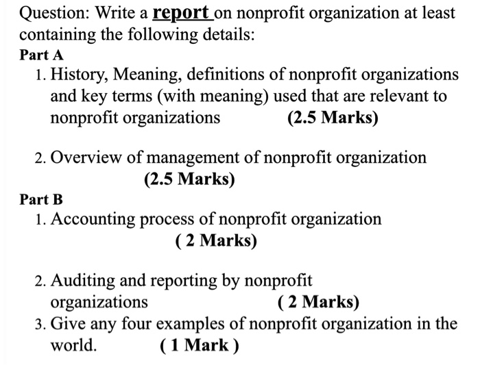 Question: Write a report on nonprofit