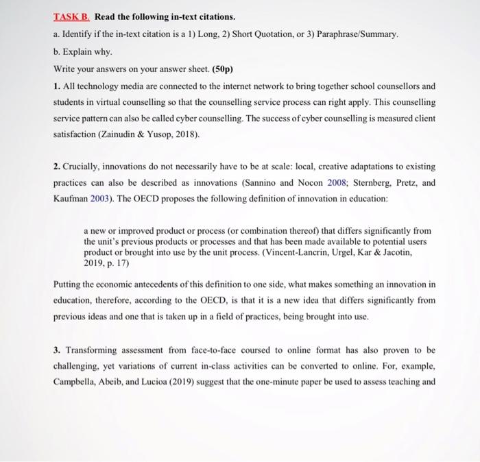 TASK B. Read the following in-text citations. a.