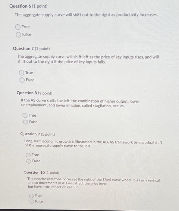 True or False questions (Macroeconmics) Question