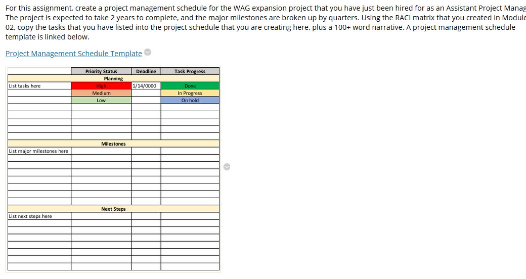 For this assignment, create a project management