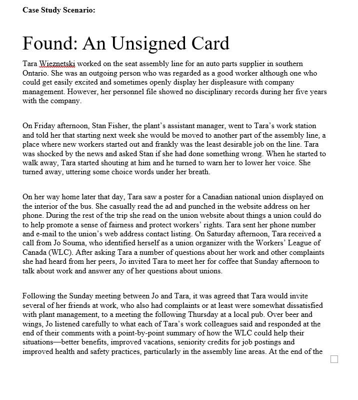 Case Study Scenario: Found: An Unsigned Card Tara