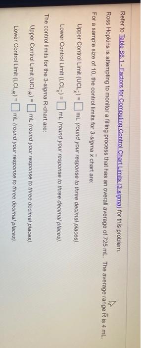 Refer to Table 56.1 - Factors for Computing