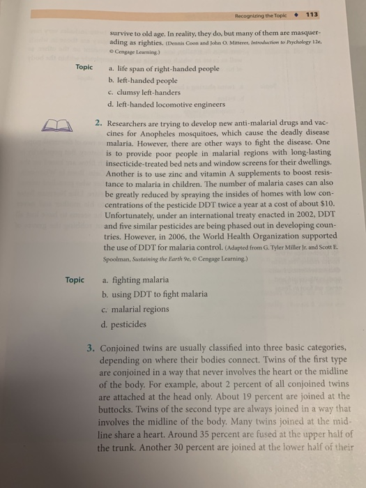 CISE 1 Determining the Topic DIRECTIONS Read each
