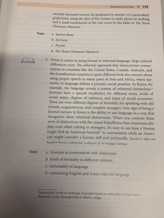CISE 1 Determining the Topic DIRECTIONS Read each