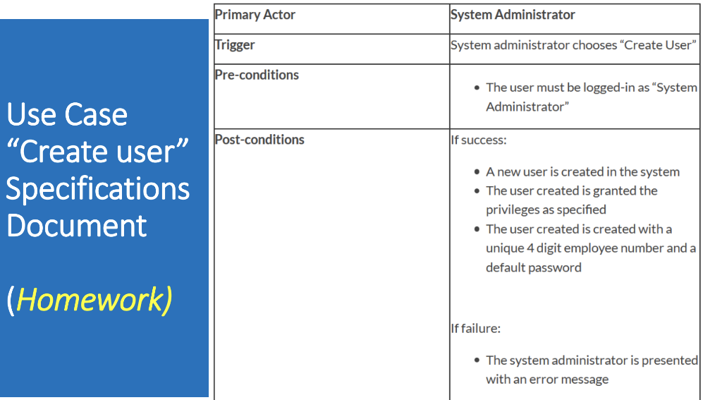 Create a use case specification based on the