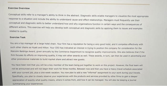 Please complete accurately Exercise Overview