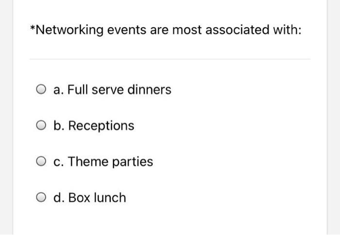 *Networking events are most associated with: a.