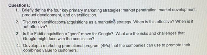 please help Questions: 1. Briefly define the four