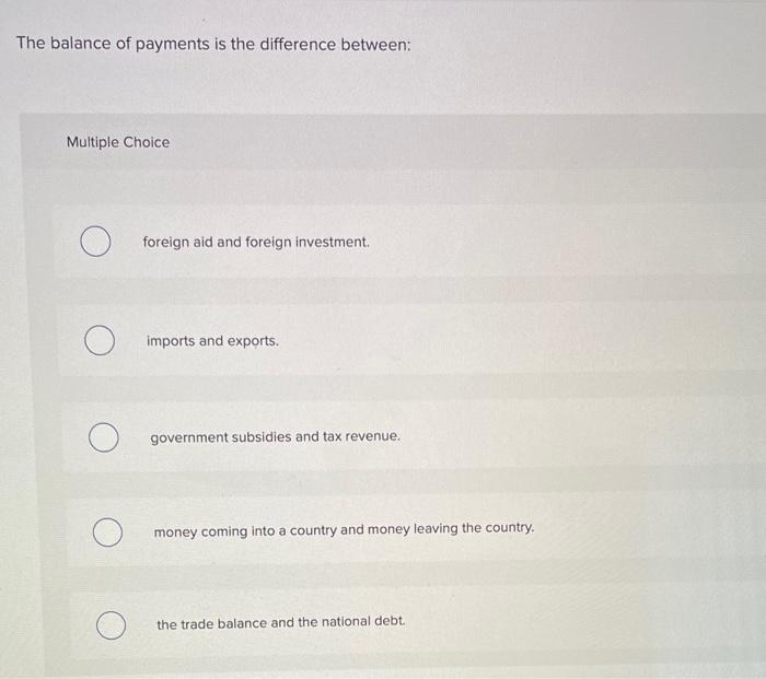 The balance of payments is the difference