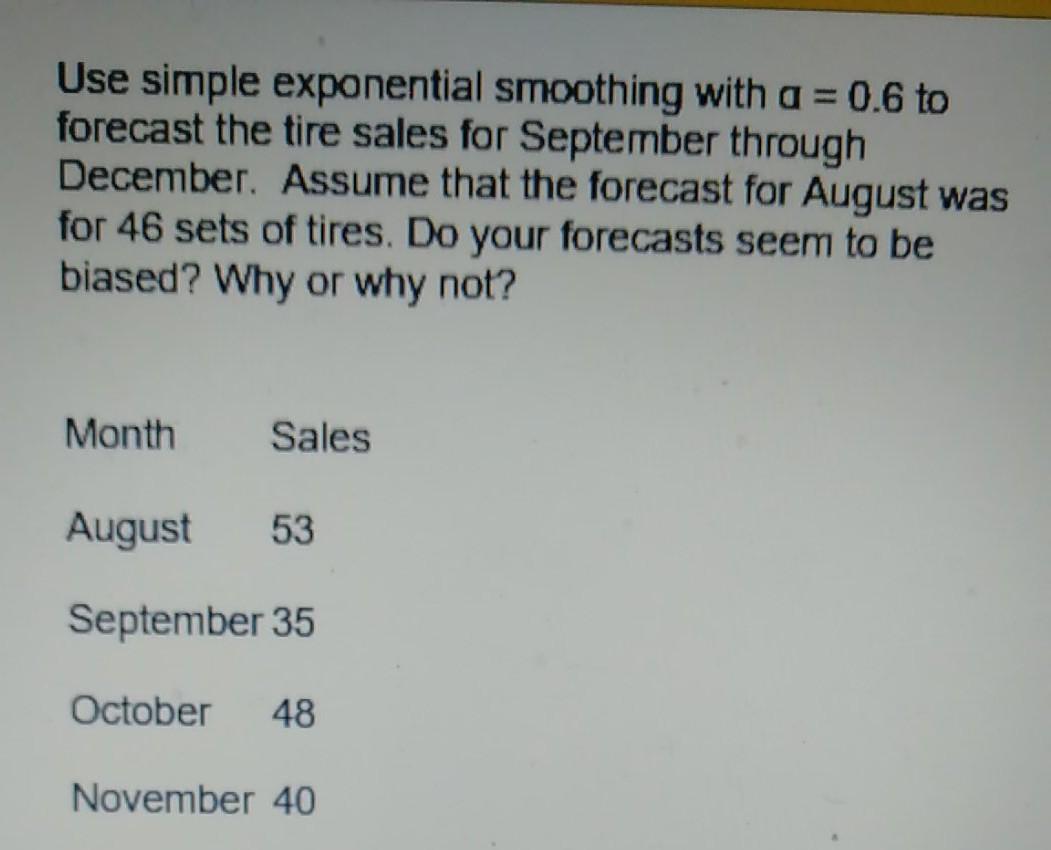 Use simple exponential smoothing with a = 0.6 to
