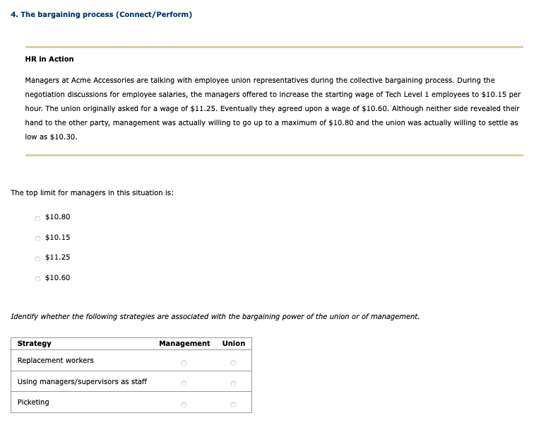 4. The bargaining process (Connect/Perform) HR in