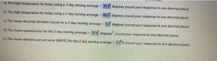 I need all answers please! a) The high