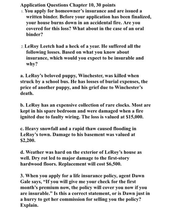 Application Questions Chapter 10,30 points 1. You