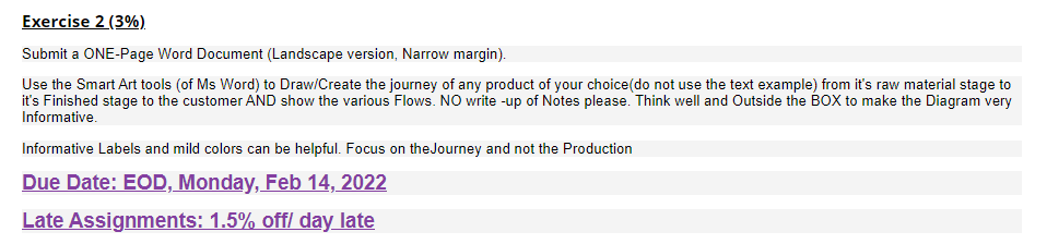 Exercise 2 (3%). Submit a ONE-Page Word Document